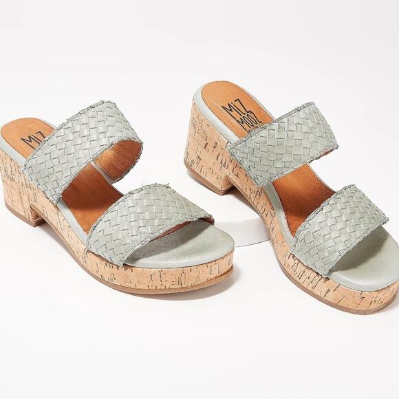 Miz Mooz Genna Leather Wide Width Woven Heeled Sandals Size 41W - Picture 1 of 10
